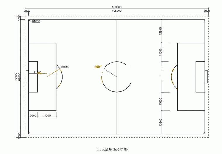 足球场地标准尺寸面积（景观设计常用室外运动场地标准尺寸）(11)