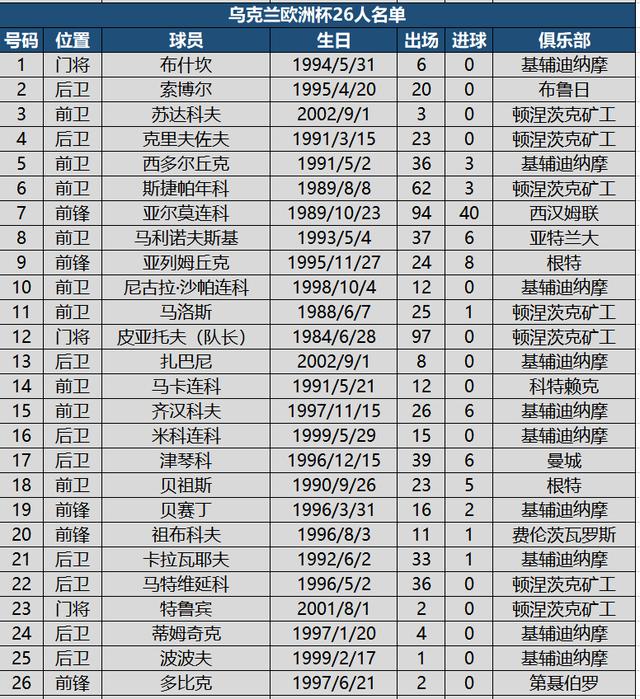 欧洲杯欧洲杯名单（欧洲杯24强详细名单）(14)